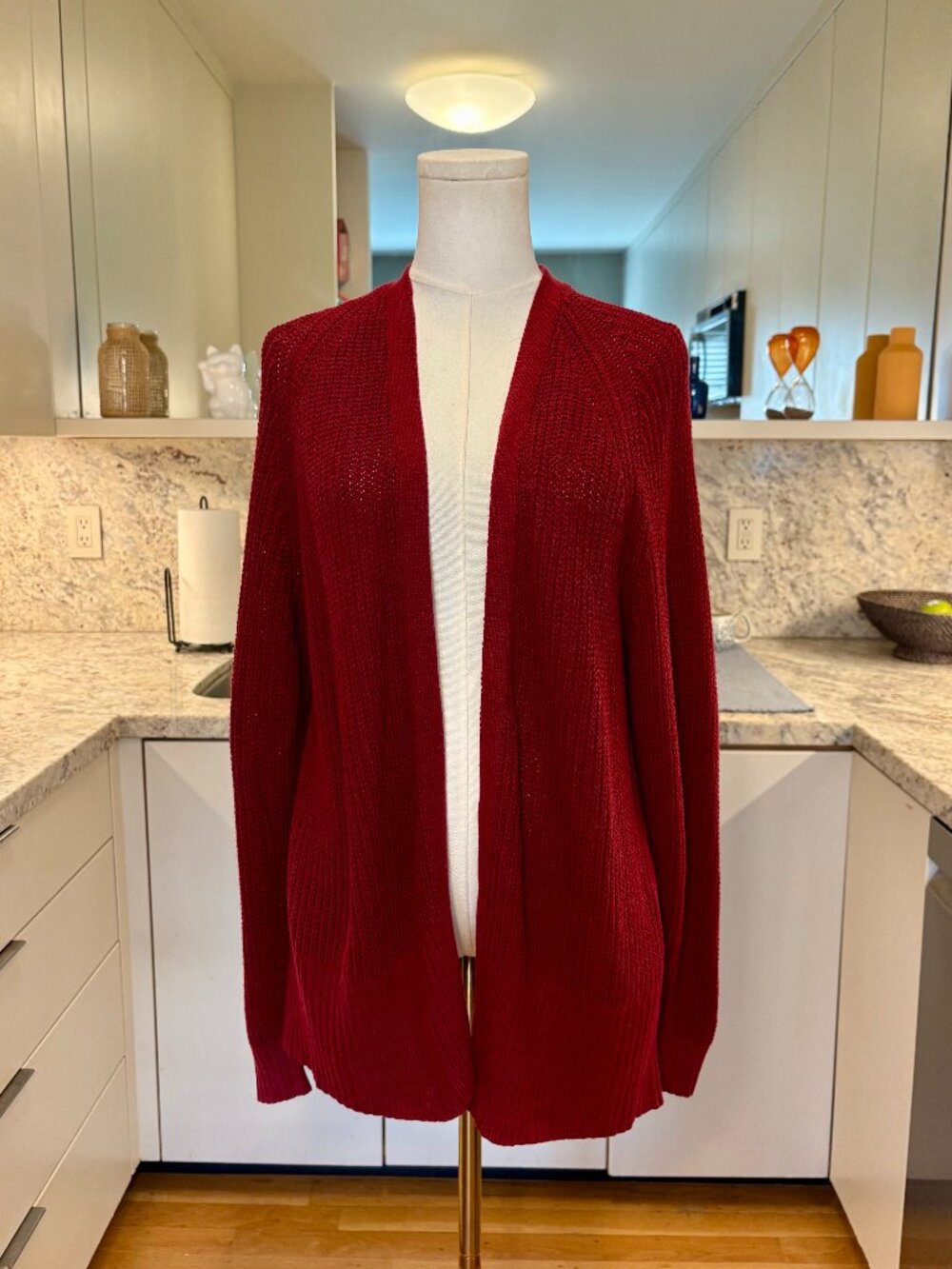Urban Outfitters Burgundy Red Open Front Cardigan Knit Sweater Pockets Size XS